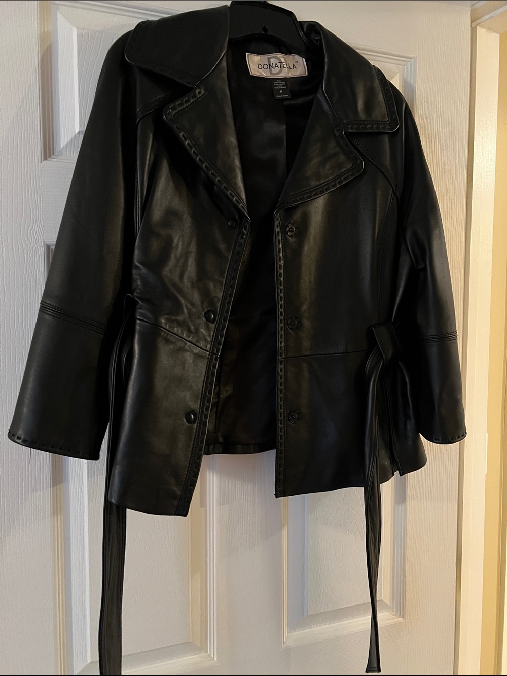 Donatella Black Leather Belted Women's Jacket
